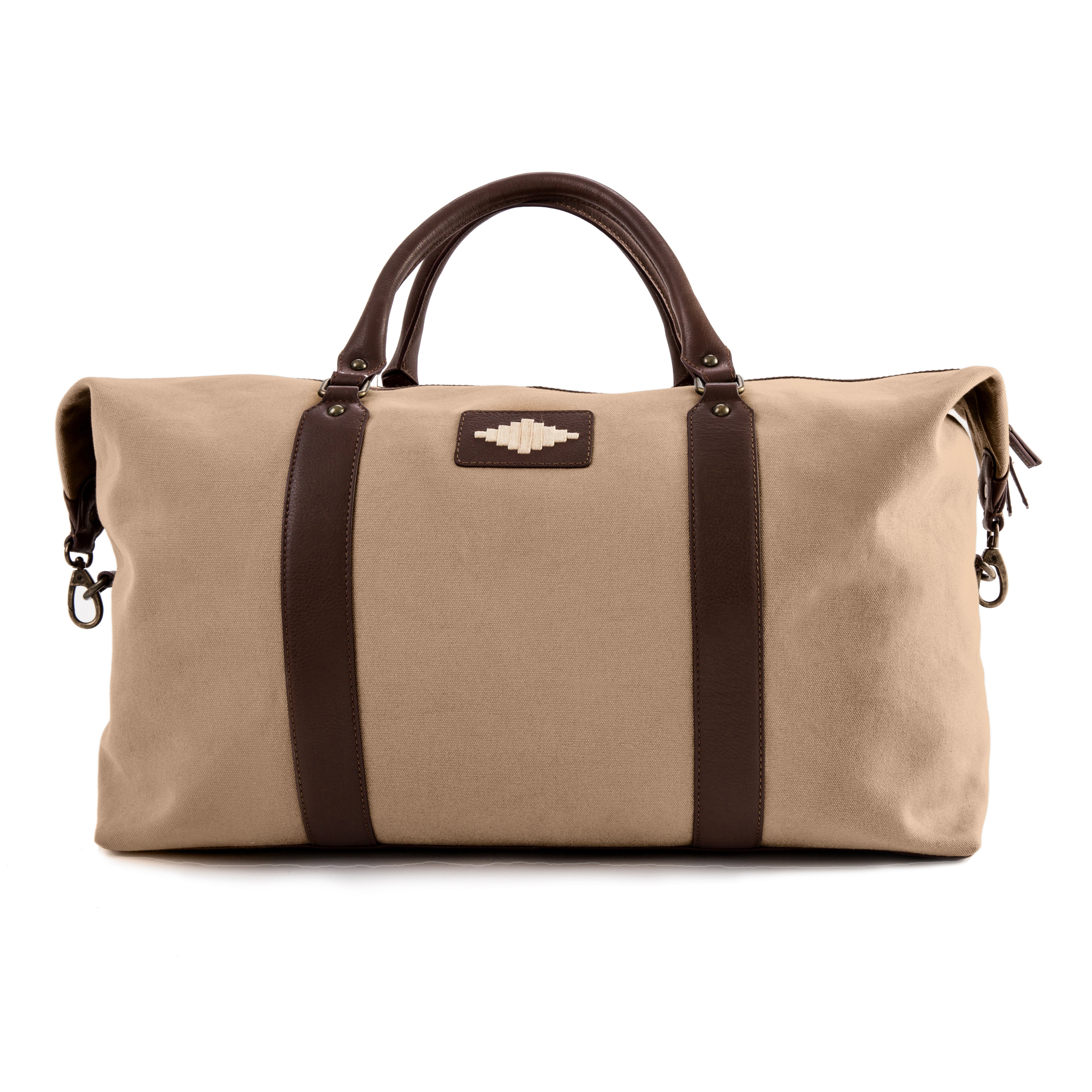 Caballero Large Travel Bag - Brown Leather and Sand Canvas