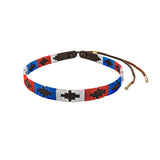 Pampa Leather Hat Band - White, Blue and Red Blocks