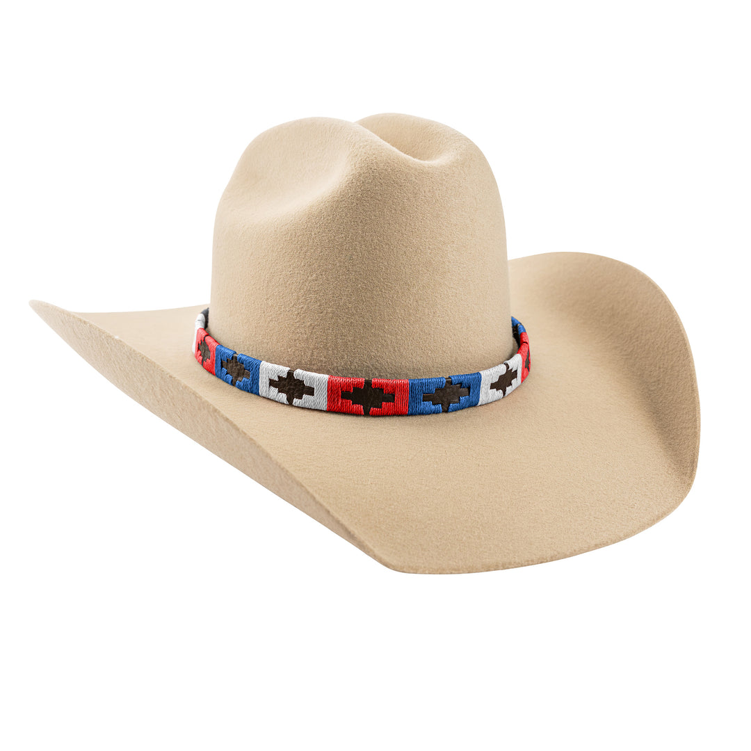 Pampa Leather Hat Band - White, Blue and Red Blocks