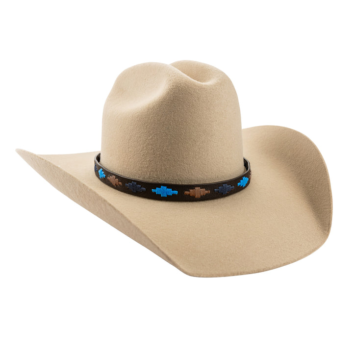 Pampa Leather Hat Band - Brown, Blue and Navy Diamonds