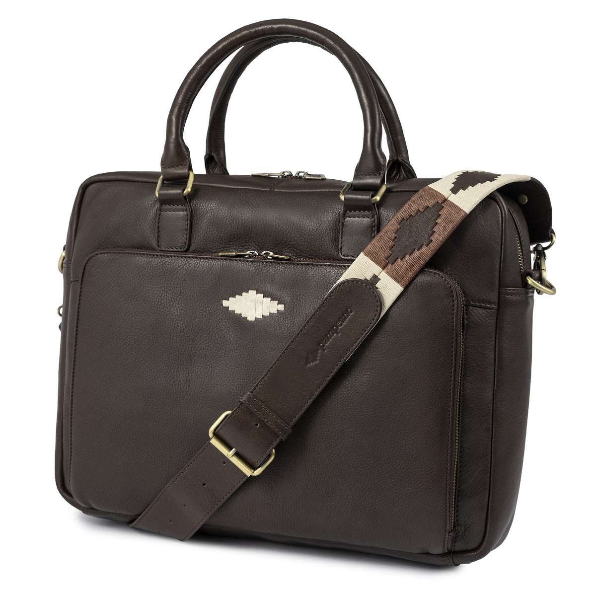 Mensajero briefcase - brown leather with cream stitching