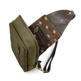 Pequeno Crossbody Bag - Brown Leather and Forest Canvas