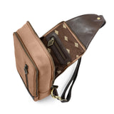 Pequeno Crossbody Bag - Brown Leather and Sand Canvas