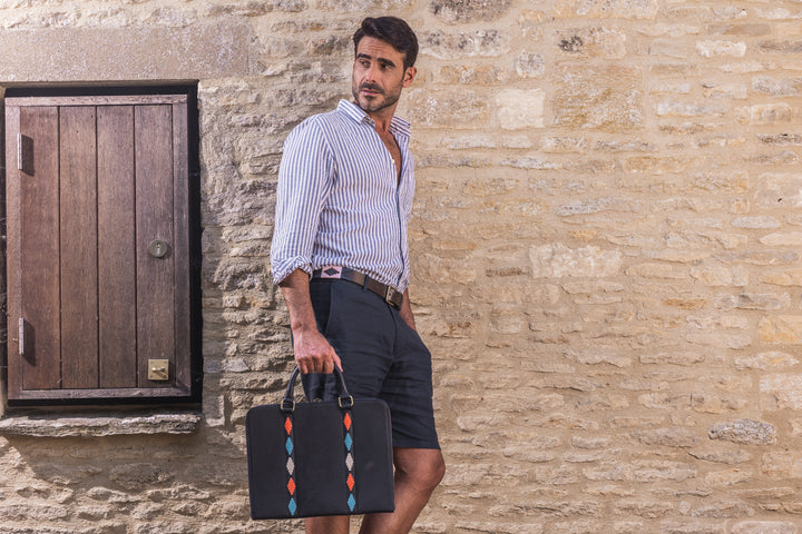 Empresario Briefcase with Complimentary Azteca Scarf - Black Leather