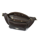 Rinonera Crossbody Bag - Brown Leather with Cream Stitching