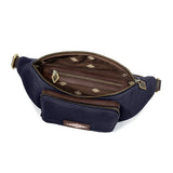 Rinonera Crossbody Bag - Brown Leather and Navy Canvas