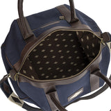 Caballero large travel bag - brown leather and navy canvas with navy stitching