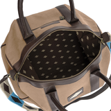 Caballero large travel bag - brown leather and sand canvas with blue stitching