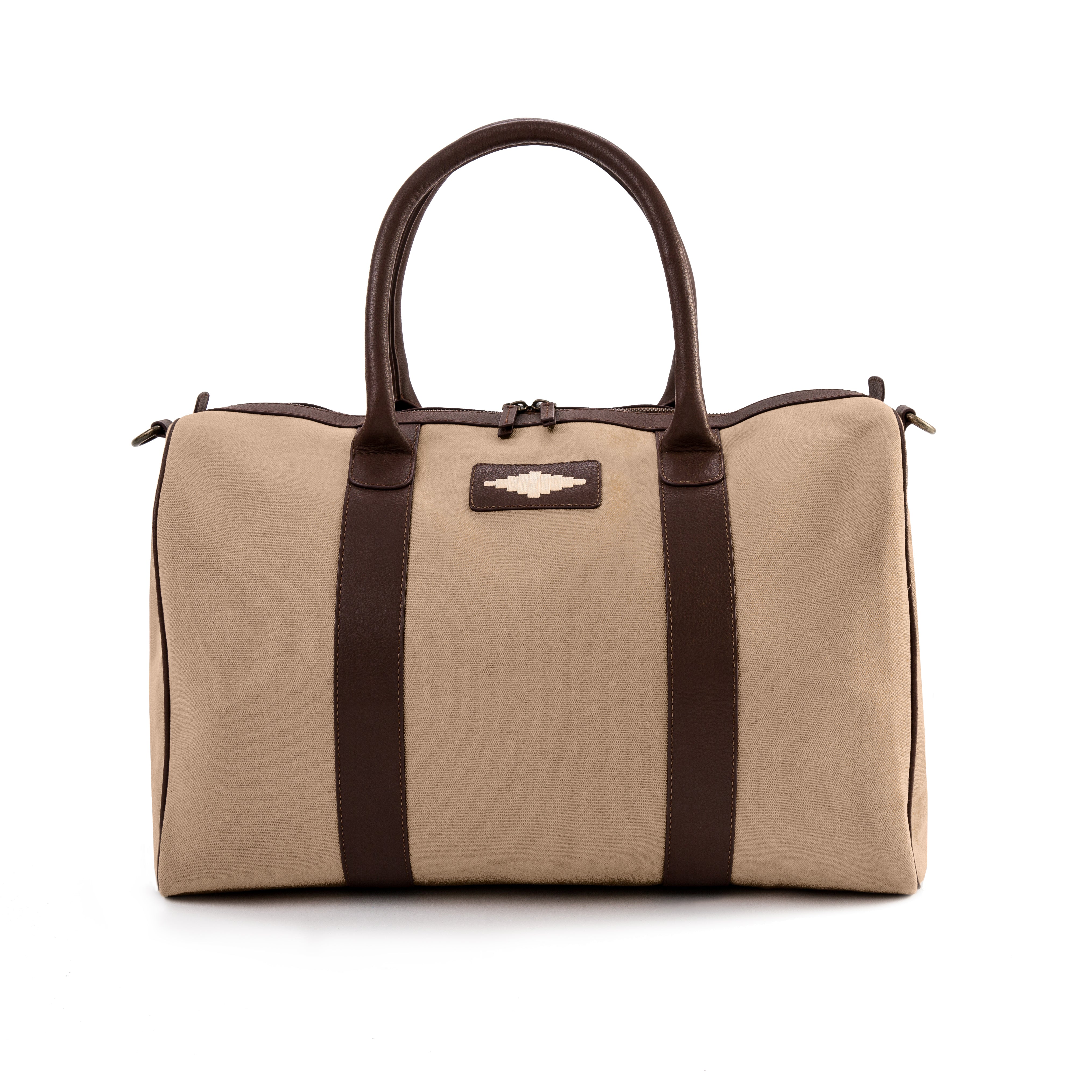 Varon Small Travel Bag - Brown Leather and Sand Canvas
