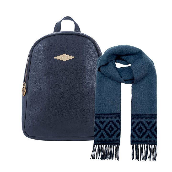 Viajera Small Backpack with Complimentary Scarf - Navy Leather