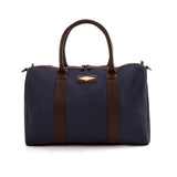 'Varon' Small Travel Bag - Brown Leather and Navy Canvas - pampeano UK