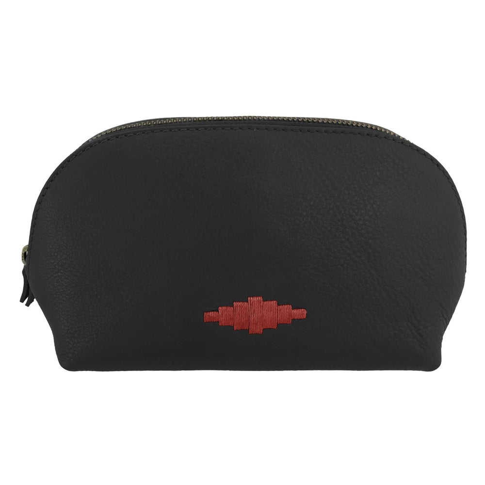brillo cosmetic bag - black leather with burgundy stitching - pampeano UK