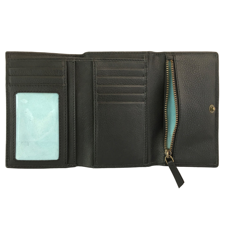 'Chica' Trifold Purse - Black Leather - pampeano UK