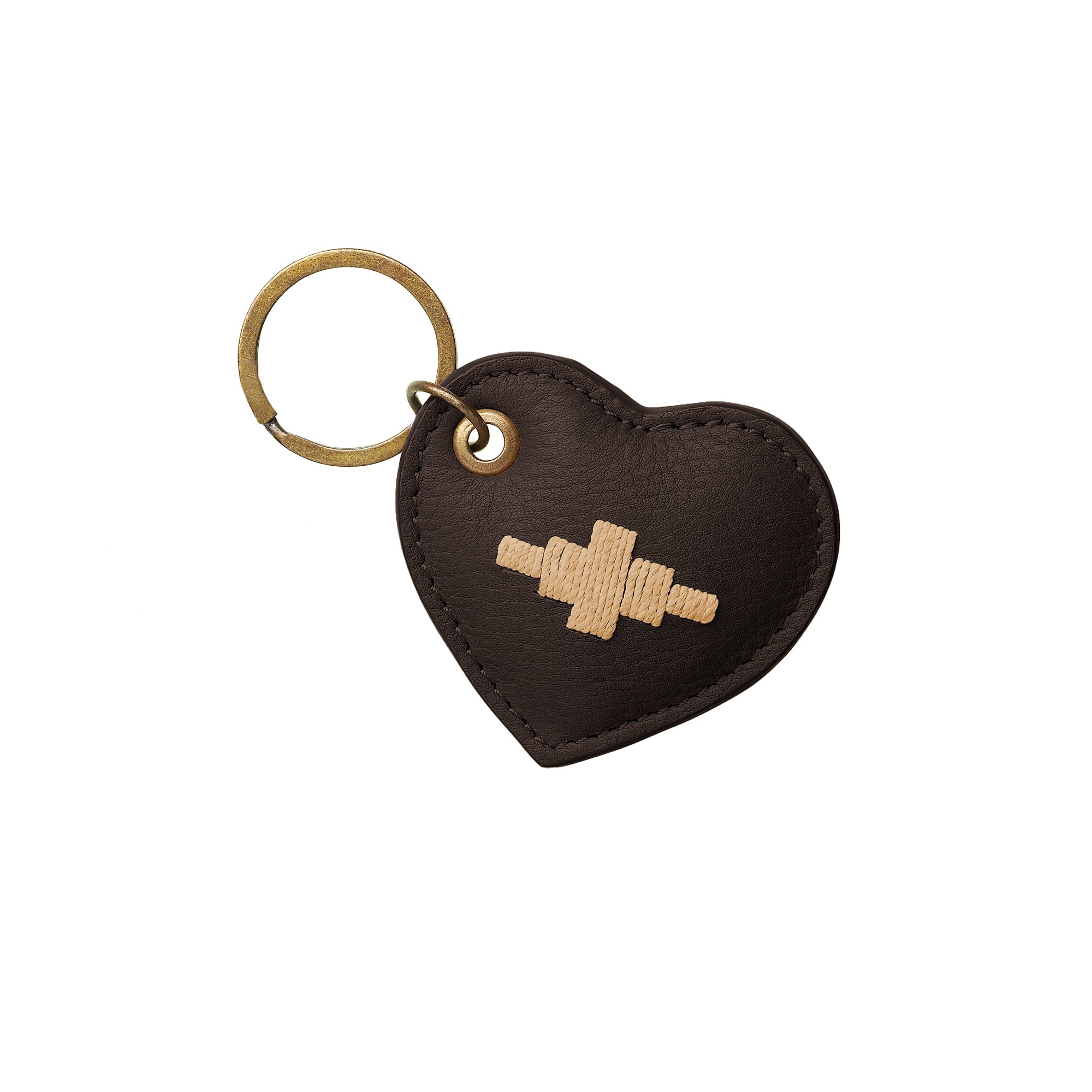 pampeano 'Vida' Hand-stitched Brown Leather Heart Keyring