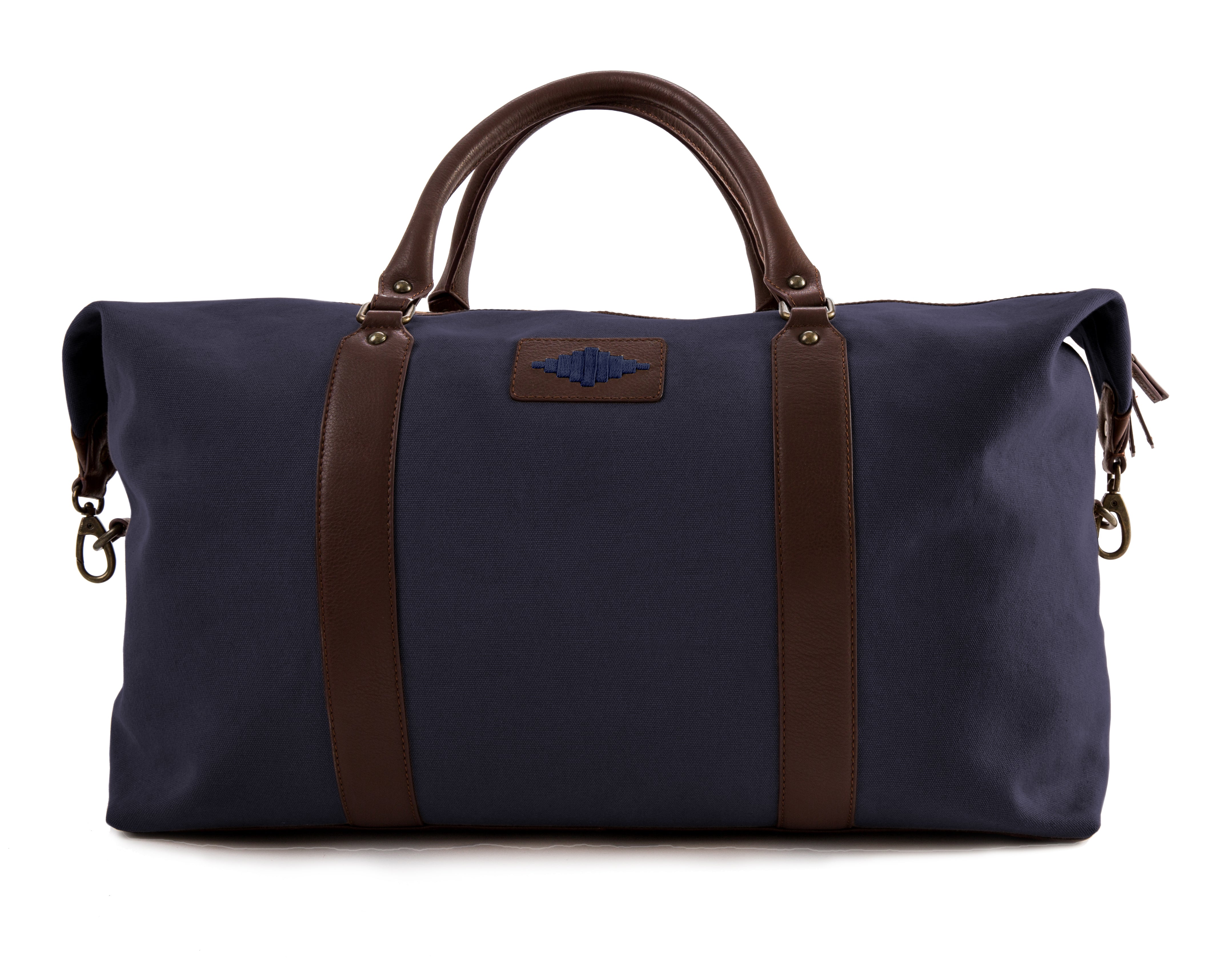 'Caballero' Large Travel Bag - Brown Leather and Navy Canvas - pampeano UK