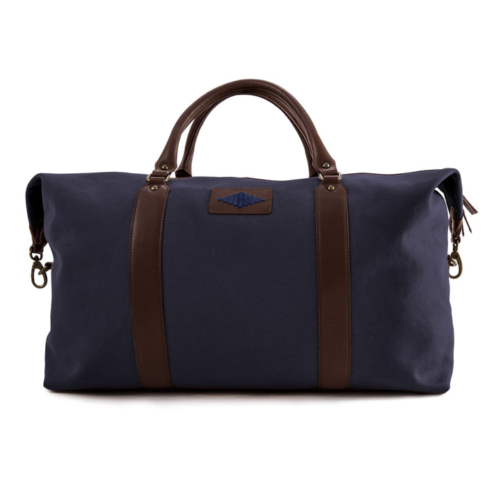 'Caballero' Large Travel Bag - Brown Leather and Navy Canvas - pampeano UK