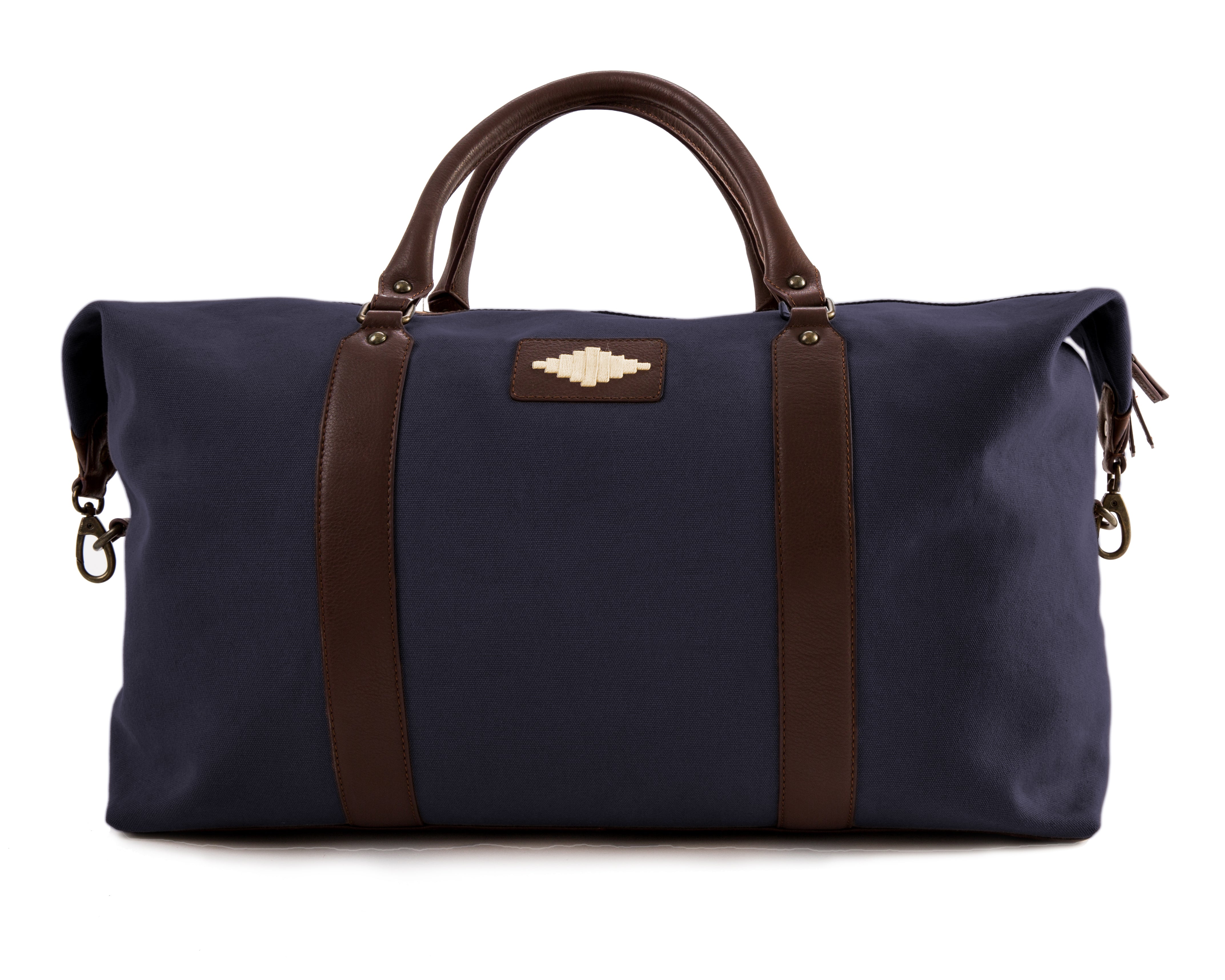 'Caballero' Large Travel Bag - Brown Leather and Navy Canvas - pampeano UK