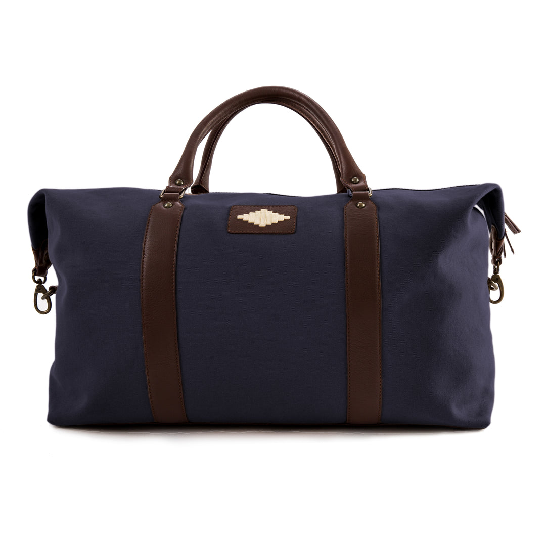 'Caballero' Large Travel Bag - Brown Leather and Navy Canvas - pampeano UK